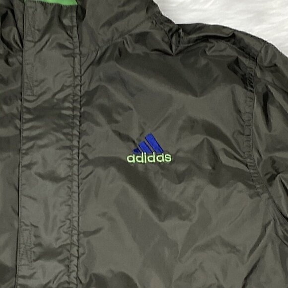 VINTAGE Adidas Jacket Boy's Medium Olive Green 3 Stripe Full Zip 90's Y2K - Picture 3 of 12